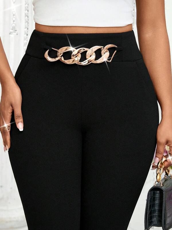 SHEIN Lady بنطلون نسائي طويل من سلسلة كروشيه أنيقة للعمل في المكتب، متعدد الأغراض في جميع الفصول