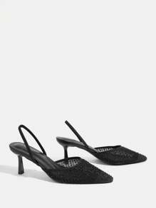 CUCCOO TILAWA Women's Fashion Black Mesh Rhinestone Back Strap Pointed Toe High Heels, Suitable For Commuting, Dating, Party, Wedding, Vacation For Christmas - Black - View 9