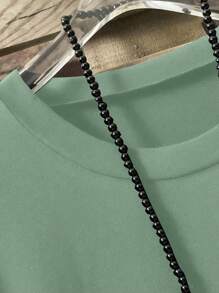 Plus Size Summer Casual Asymmetric Hem Button Decor T-Shirt - Mint Green - View 3