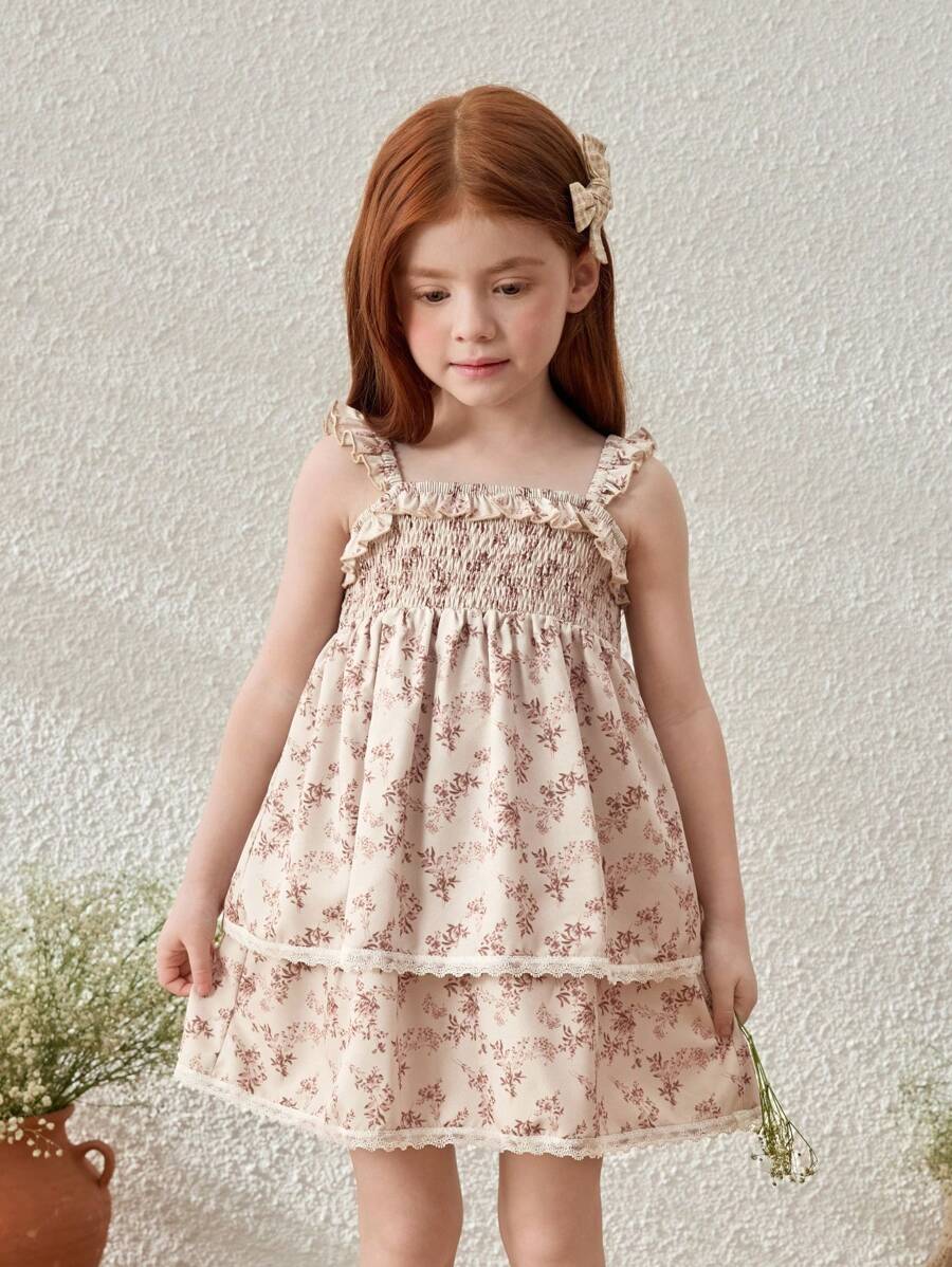 Blossori Gaun Tanpa Lengan Motif Bunga Aprikot Elegan untuk Anak Perempuan, Musim Semi/Panas - MultiWarna - View 1