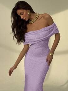 Aloruh Women's Off Shoulder Bodycon Dress, Textured Fabric, Romantic Date/Vacation, Spring/Summer Dresses For Wedding Event