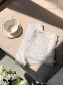 Comfortcana Women's White Knitted Frill Mini Shorts: Casual Summer Style With Tiered Ruffle Detail - White - View 3