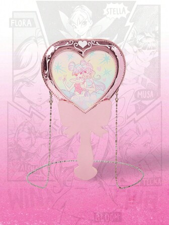 Winx Club X ROMWE 1pc Cute Heart Shaped Crossbody Bag For Women, New Fashion Simple Purse