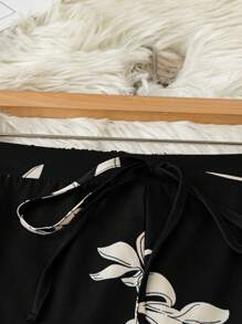 Linhara Plus Size Women Floral Printed Casual Wide Leg Loose Pants Fall Cloth For Women - Black - View 6
