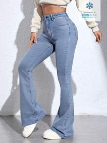 Women's Casual Versatile High Waisted Flared Jeans With Pockets - Light Wash - View 5
