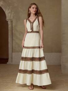MOTF PREMIUM CONTRAST LACE RUFFLE HEM DRESS - White - View 4