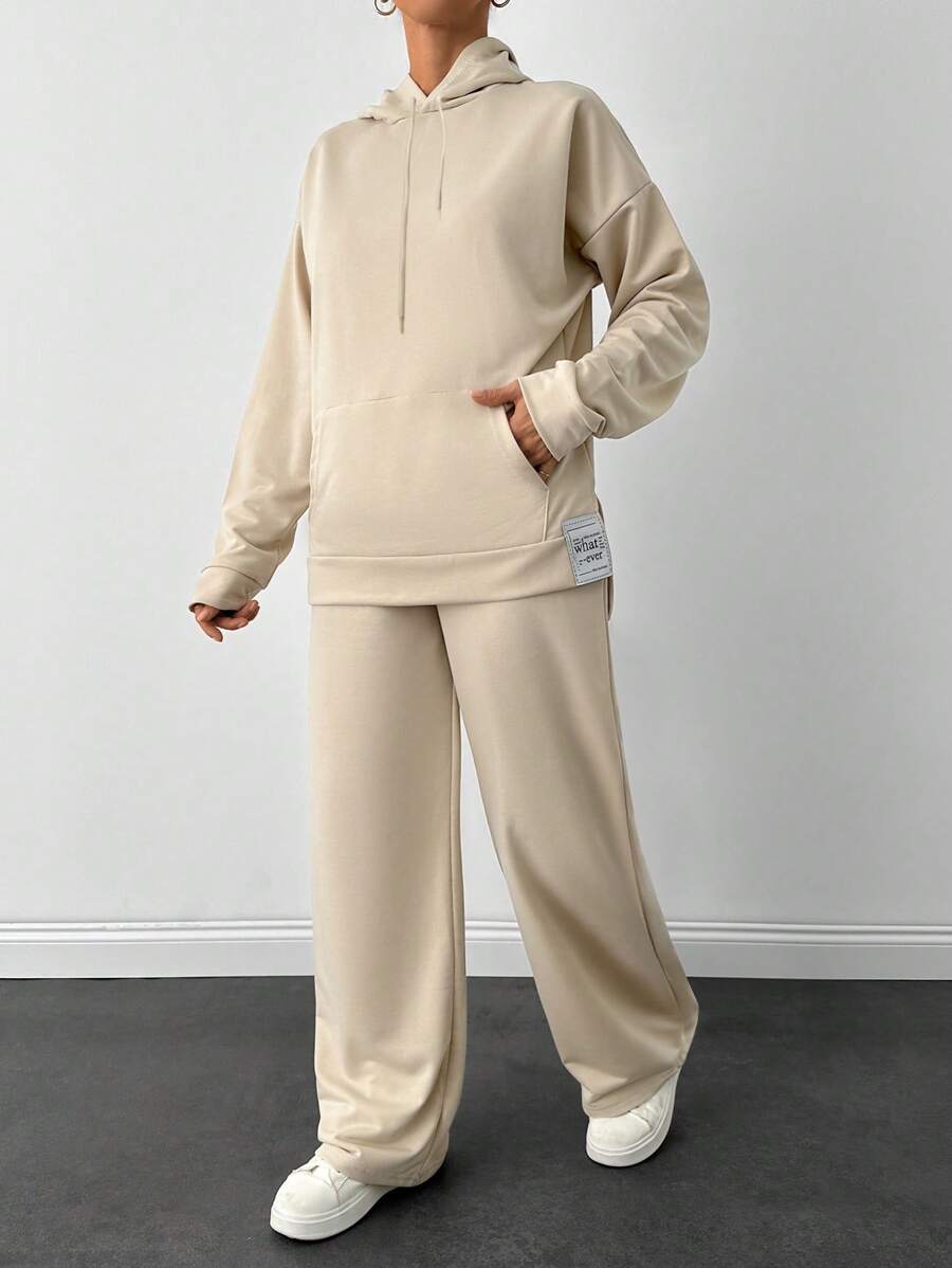 EURMUSE Light Grey Two Thread Sweatshirt And Sweatpant With Label Detail - Beige - View 1