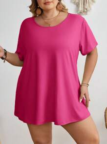 SHEIN CURVE+ Große Größen Lässig Einfarbig Locker Sitzende Kurzarm T-Shirt