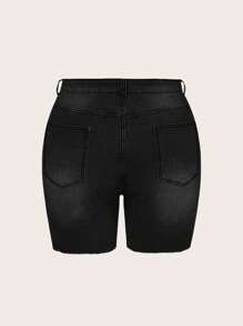 SHEIN CURVE+ Plus Size Women Elastic Blue Personalized Fashion Cycling Jeans Summer Outfits For Women Festival Outfits Casual Shorts - Black - View 6