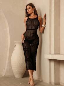 SHEIN Swim Robe élégante noire style jacquard tricoté pour femme, idéale pour les vacances d'été à la plage