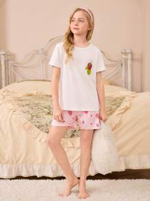 少女草莓印花短袖短裤家居服套装 - 彩色 - 查看 7