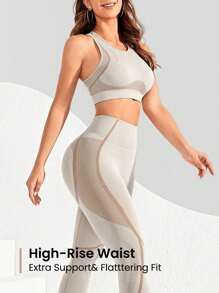 Seamluxe SHEIN Sport Nahtloses, hochdehnbares Rückenträger-Sport-Set, Trainingsset, Trainingsset für Frauen, Leggings-Set für Frauen, Fitnessoutfit für Frauen
