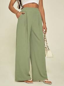 SHEIN Tall Women's Basic Holiday Wide-Leg Trousers, Suitable For Summer, Light And Comfortable, Suitable For Vacation