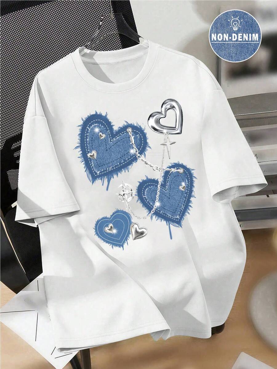 SHEIN EZwear T-shirt grande taille avec imprimé texturé minimaliste et décontracté, col rond, manches courtes, coupe ample et légèrement transparente pour les grandes tailles