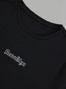 RueChic Ensemble de t-shirts réguliers pour hommes avec rayures et broderie de lettre détaillée