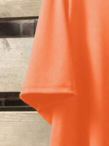 Plus Size Women's Solid Color Round Neck Short Sleeve Button Design Casual T-Shirt - Orange - View 3