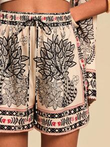 Travachic 2pcs Vacation Casual Tropical Print Shirt & Shorts Set,Two Pieces Set Women,Vacation Outfits Women,Boho,Summer,Summer Outfits For Women,Beach Outfits For Woman,Short Sets For Women - Apricot - View 6