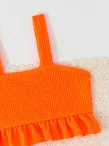 Young Girl Toddler Ruffled 2 Pieces Swimwear Set - Orange - View 3