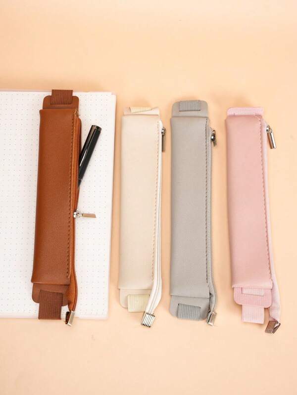 1pc Pu Notebook Pen Bag With Adjustable Band,Pen Holder Zipper Bag With Elastic Strap Pen Pouch For Notebooks Journals Planners Books ,Solid Color Notebook Pen Cover, Pen Holder ,Back To School (Multiple Colors Available)