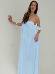 Aloruh Vestido plisado de hombros descubiertos de unicolor, elegante