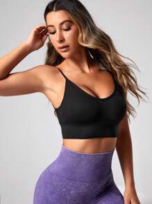 Slayform 纯色运动文胸 女士运动文胸 - 黑色 - 查看 3