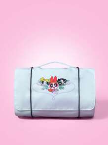 THE POWERPUFF GIRLS X SHEIN Cute Cartoon Blossom, Bubbles, Buttercup Pattern Cosmetic Bag - Baby Blue - View 1