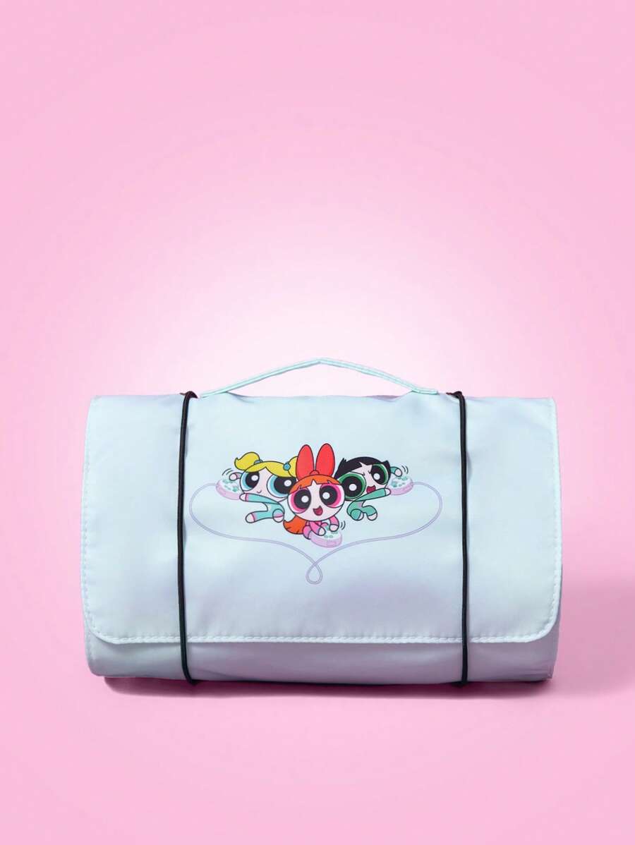 THE POWERPUFF GIRLS X SHEIN Cute Cartoon Blossom, Bubbles, Buttercup Pattern Cosmetic Bag - Baby Blue - View 1