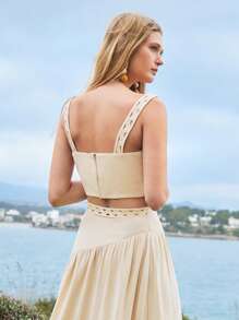 MOTF PREMIUM LINEN CUT OUT TANK TOP - Apricot - View 3