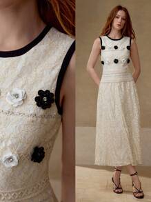 MOTF PREMIUM LACE CONTRAST TRIM APPLIQUES DRESS - Apricot - View 1