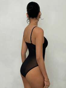Glamine Canotta estiva sexy in pizzo trasparente con bretelle a spaghetti