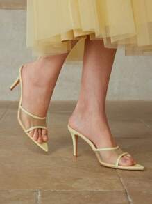 MOTF PREMIUM COLOR BLOCKING POINTED TOE HIGH HEEL SANDALS SUMMER SHOES - Yellow - View 5