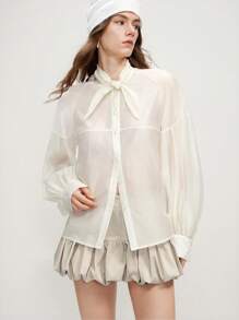 Arave Blusa blanca minimalista y elegante con diseño de lazo francés, para la temporada de primavera, de estilo único