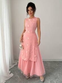 Elenzga 2 件套女士时尚优雅 3D 花朵闪光套装