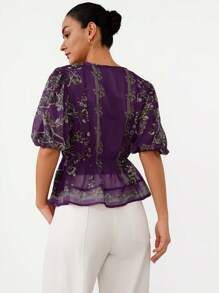 Aveloria Modichic Elegante blusa da donna dal collo tondo, con stampa floreale minuta, vestibilità sottile