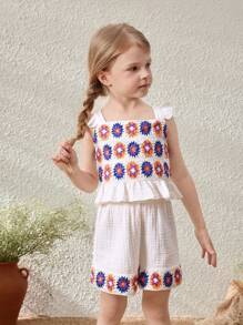Blossori Elegantes Set aus ärmellosem Top und Shorts mit Schleifendekor für Kleine Mädchen, Frühling/Sommer