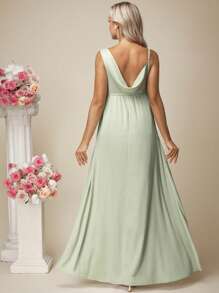 SHEIN 缎面无袖开衩孕妇装，适合伴娘礼服、晚会/婚礼派对 - 綠色 - 查看 2