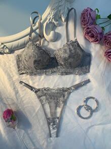 2pcs Blue Vintage Sexy Lingerie Set For Women
