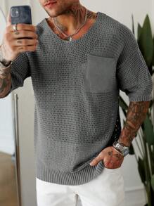 Manfinity Homme Men's Casual Solid Color Knit Sweater Men Vacation Men Knit Tops Men Sweater Top