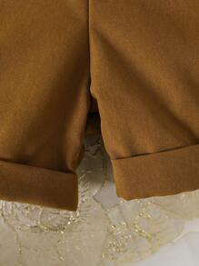 2 Pieces Baby Girl Casual Cute Ruffle Bow Textured Fabric Top And Pants Set - Apricot - View 8