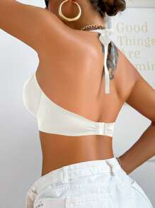 Swim DD+ Top de bikini con aro interior con relleno y cuello de halter de unicolor para playa y vacaciones