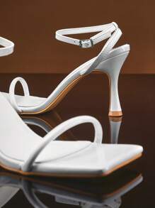 SHUZIA Women's Fashionable Paten PU Ankle Strap Buckle Square Toe Party Spring Summer Heeled Sandals - White - View 6