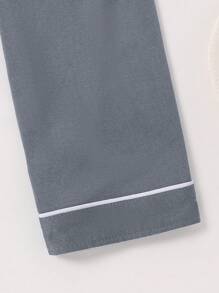 SHEIN 2 件装男童纯色舒适休闲简约前开短袖短裤睡衣套装 - 灰色 - 查看 8