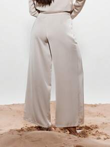 KIZN Luxurious Wide Leg Satin Palazzo Professional Business Office Formal Wear Work Suit Pants Trousers Wedding Special Occasion Elegant Evening Wear - Apricot - View 2