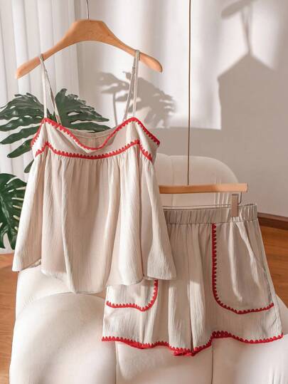 CosyJoli Conjuntos de ropa de verano para mujer de talla grande, outfits de vacaciones, atuendos de playa para mujer, conjuntos de 2 piezas para mujer, ropa casual de negocios, top halter, atuendos de Pascua para mujer, ropa bohemia, conjuntos de 2 piezas para vacaciones, atuendos para conciertos de música country, atuendos para fiestas del té, nuevos conjuntos de moda de verano con pantalones cortos de tirantes de lino y contraste de color sueltos