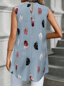 EMERY ROSE 女士羽毛印花领口无袖宽松休闲衬衫