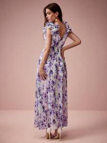 Enchnt Women's Elegant Floral Allover Print High Slit Dress, Summer,Summer Dresses For Women - Purple - View 4