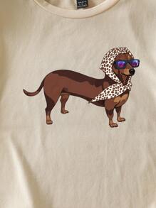 Attitoon Casual Minimalist Dachshund Print Round Neck Loose Short Sleeve T-Shirt For Women, Suitable For Summer