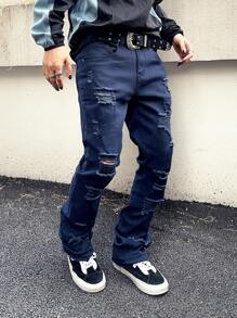 Manfinity EMRG Jeans pitillo casuales desgastados con dobladillo acampanado para hombre