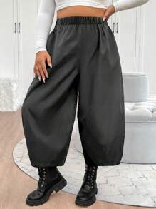 Elenzga Plus Size Casual Solid Color Loose Lantern Pants - Dark Grey - View 5
