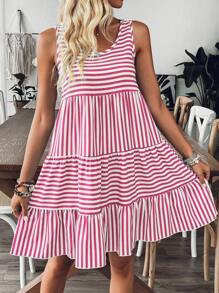 EMERY ROSE Váy sọc đơn giản thường ngày cho nữ, thời trang cho kỳ nghỉ hè - Màu Hồng Tươi - Xem 4